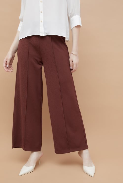CODE Pintuck-Detailed Wide Leg Trousers