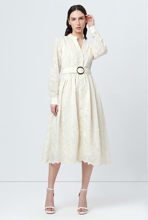VERO MODA Eyelet Embroidered Belted A-line Dress