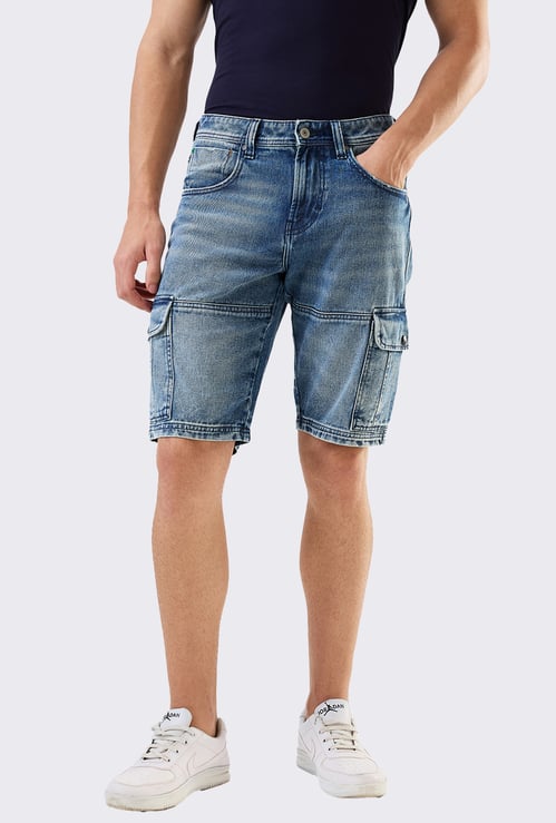 SPYKAR Washed Denim Cargo Shorts