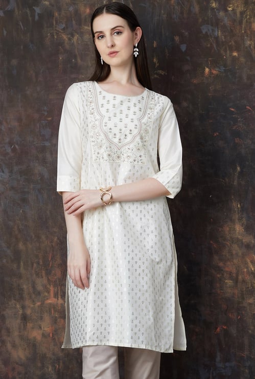 MELANGE Foil Print Straight Kurta
