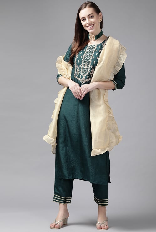 INDO ERA Striped Ruffled Dupatta