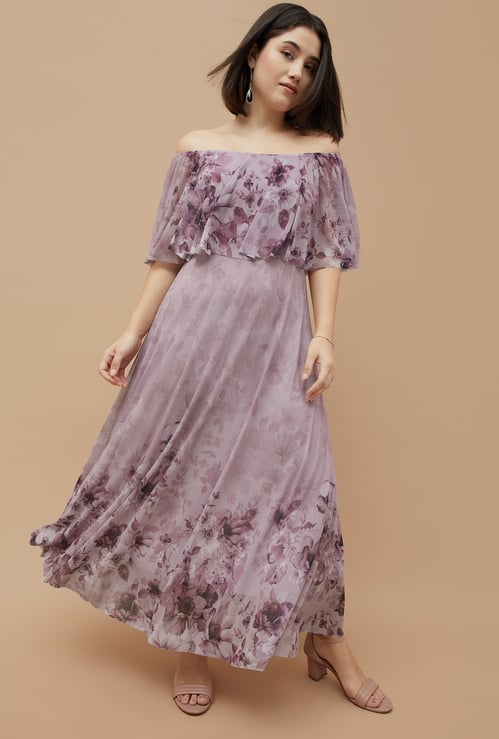 CODE Floral Print Off-Shoulder Maxi Dress