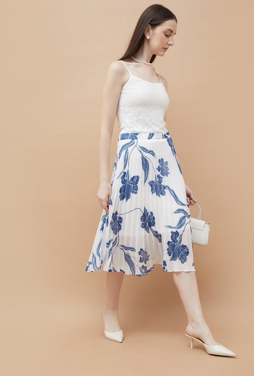 CODE Floral Print Pleated Midi Skirt