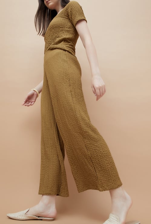 CODE Textured Flared Trousers