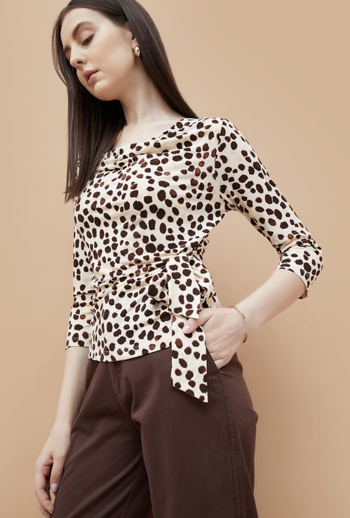 CODE Printed Cowl Neck Top