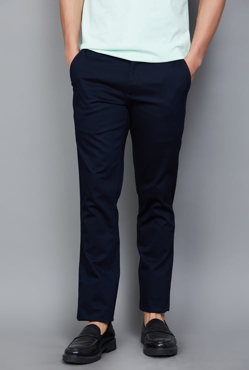 COLORPLUS Solid Slim Straight Trousers
