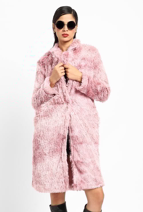 CAMPUS SUTRA Single-Breasted Fleece Long Coat