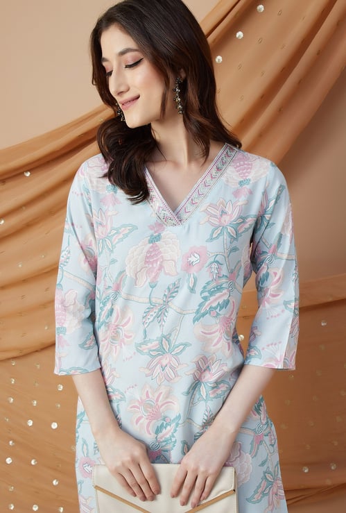 MELANGE Floral Print Straight Kurta