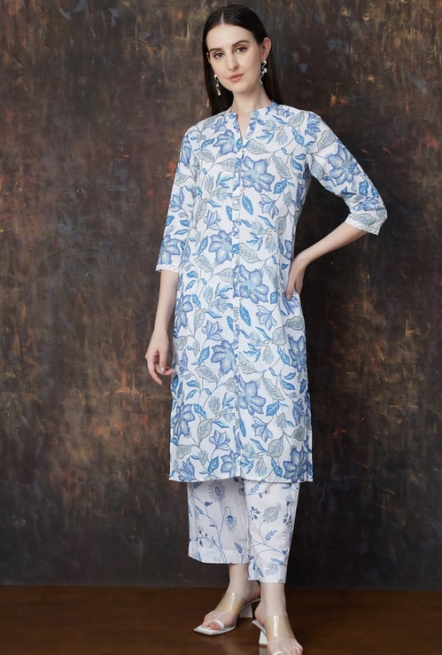 MELANGE Floral Print Straight Kurta Set