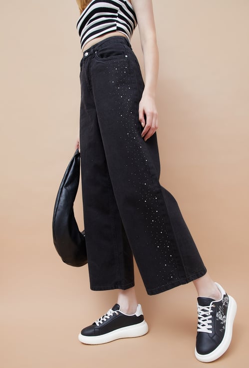 GINGER Embellished Wide Leg Jeans