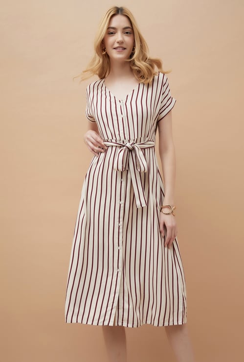 FAME FOREVER Striped A-line Dress