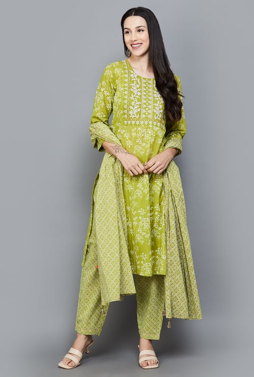 RANGRITI Floral Print Straight Kurta Set