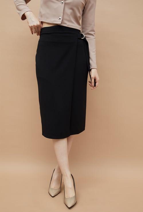 CODE Solid Belted Skirt