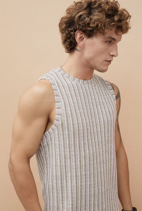 DENIMIZE Striped Knit Sleeveless T-shirt