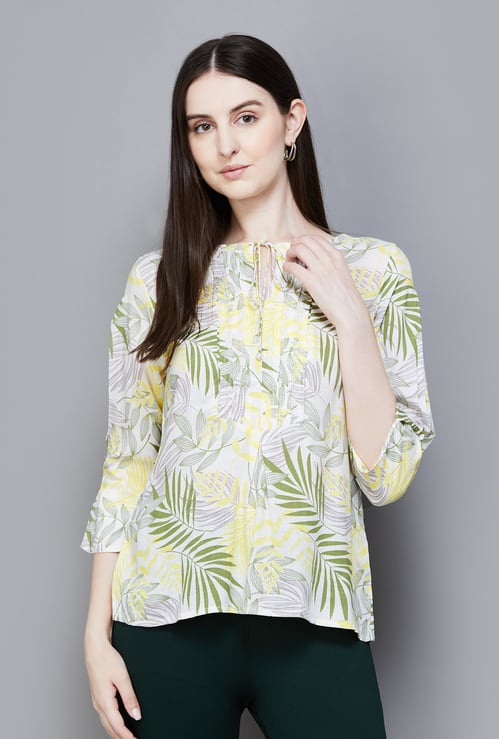 LATIN QUARTERS Tropical Print Tie-up Tunic