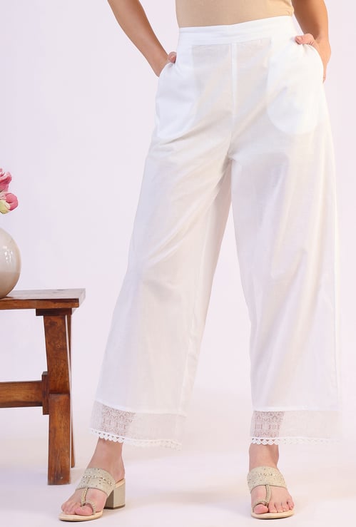 W Lace-Hem Ethnic Palazzos