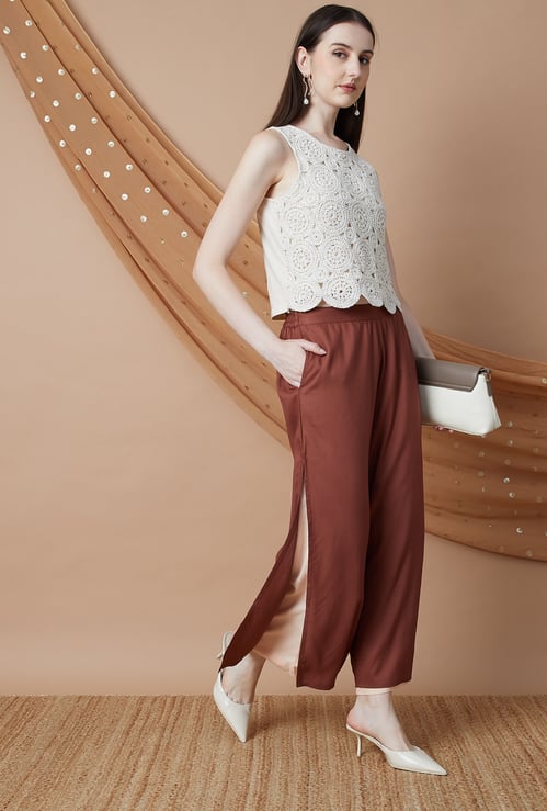 MELANGE Solid Wide Leg Palazzos