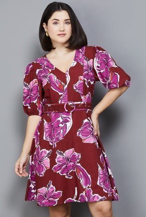VERO MODA Floral Print Puffed Sleeve A-line Dress