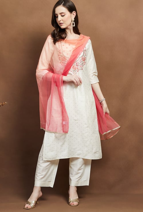 MELANGE Embroidered Straight Kurta Set