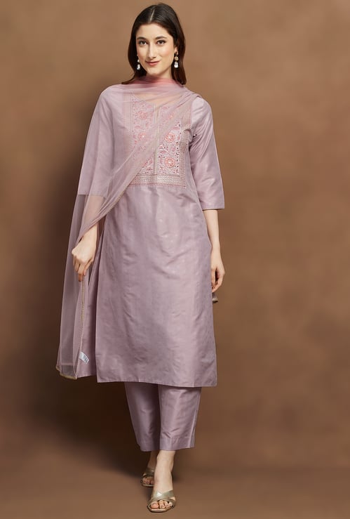 MELANGE Embroidered Straight Kurta Set
