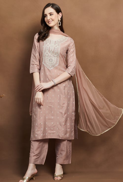 MELANGE Embroidered Straight Kurta Set