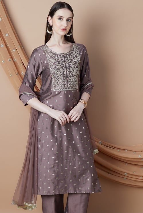 MELANGE Embroidered Straight Kurta Set