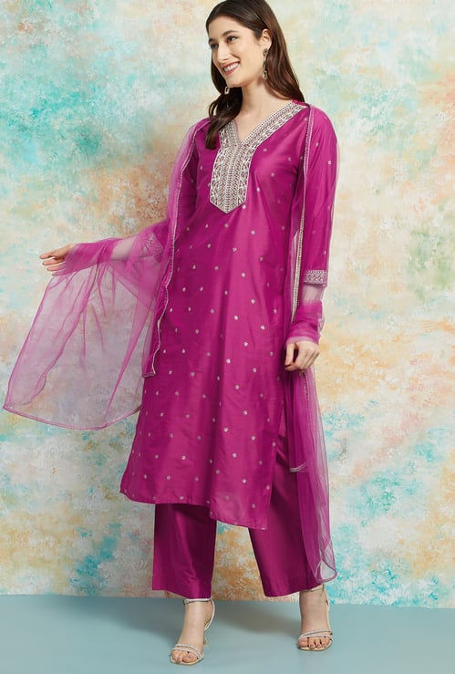MELANGE Embroidered Straight Kurta Set