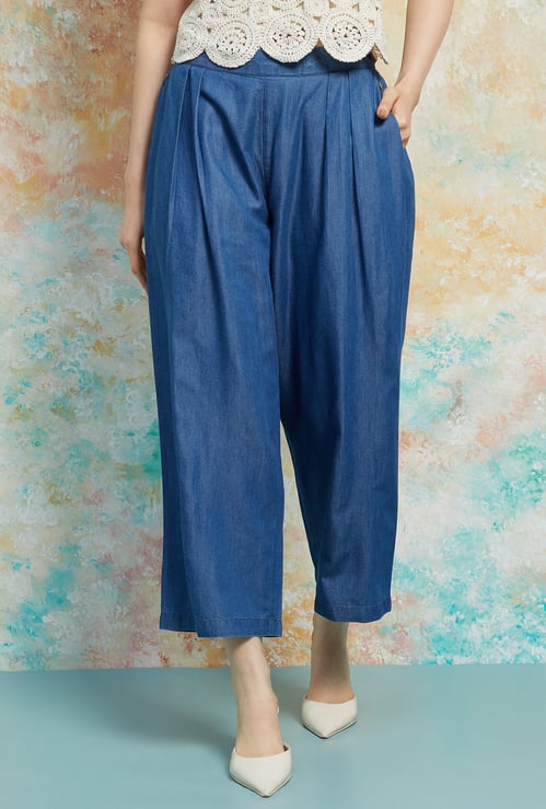 MELANGE Solid Pleated Palazzos