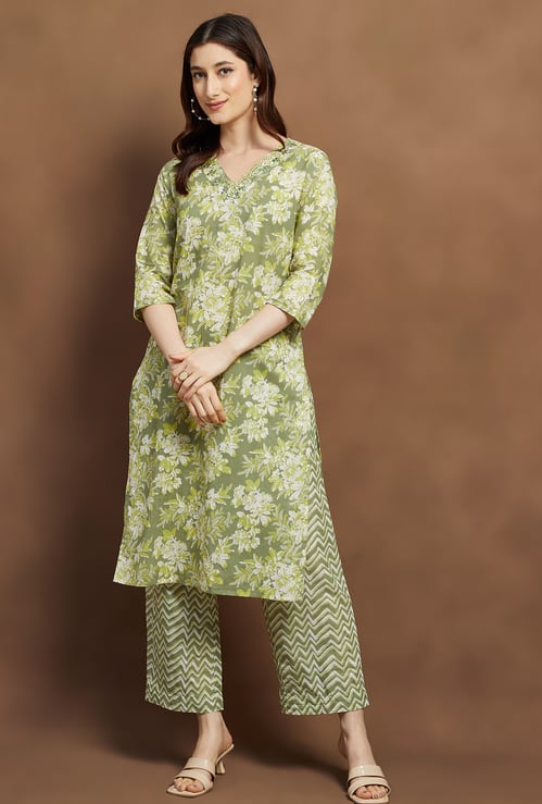 MELANGE Floral Print Straight Kurta Set