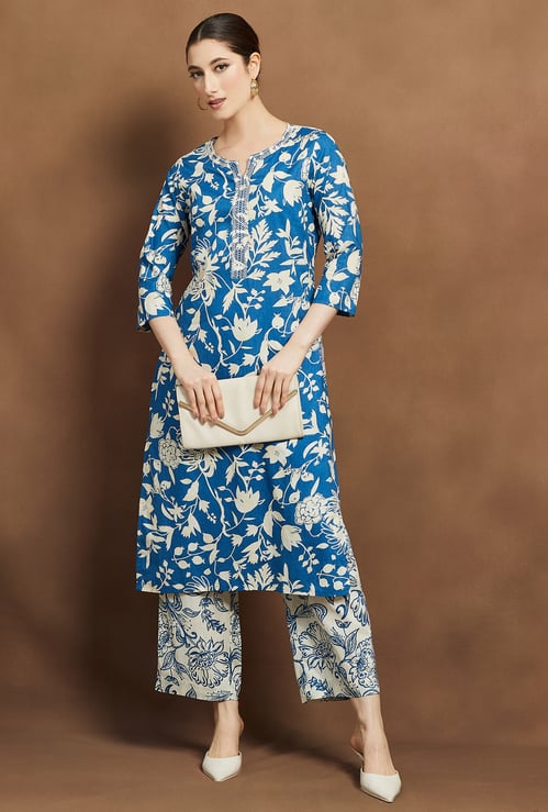 MELANGE Floral Print Straight Kurta Set