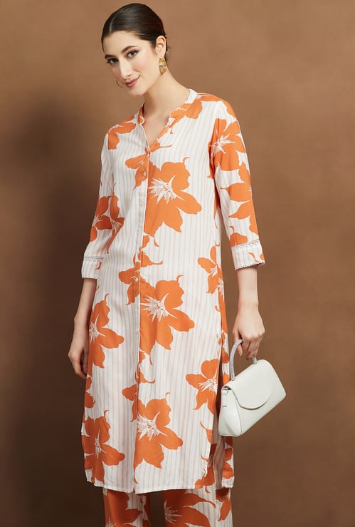 MELANGE Floral Print Straight Kurta Set