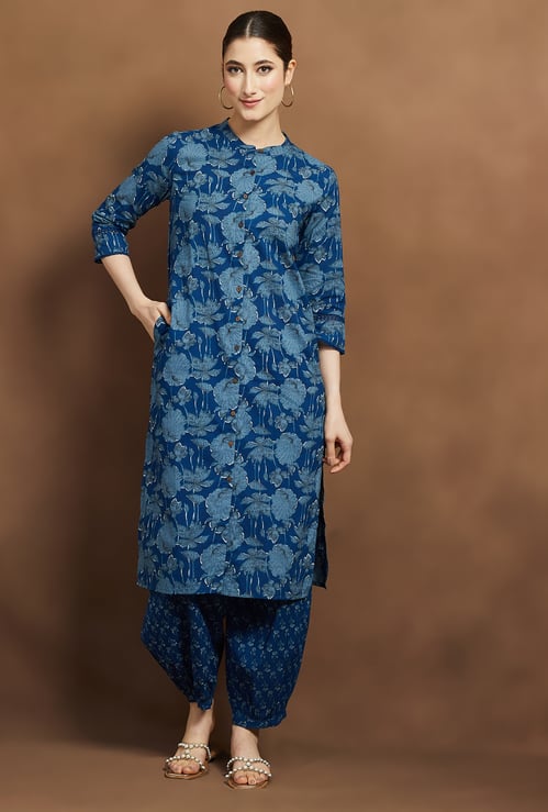 MELANGE Floral Print Straight Kurta Set