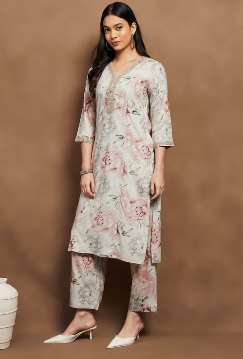 MELANGE Floral Print Straight Kurta Set