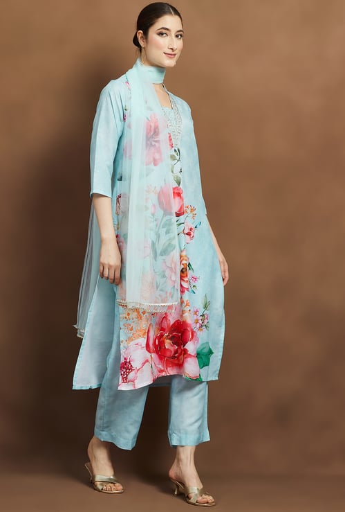 MELANGE Floral Printed Straight Kurta Set