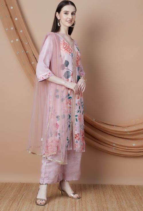 MELANGE Floral Print Straight Kurta Set