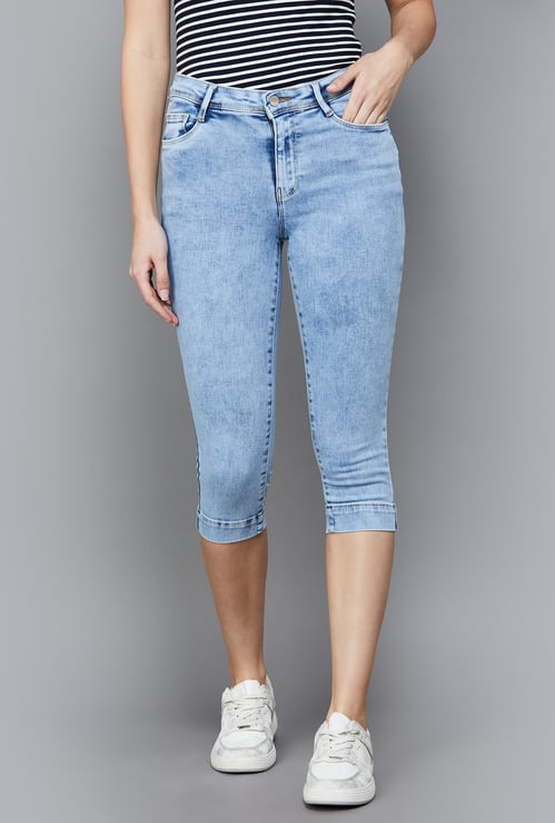 KRAUS Washed Slim Fit Denim Capris