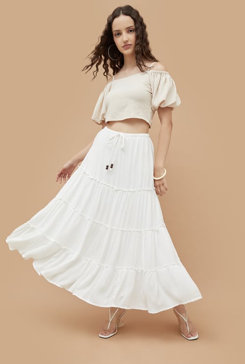 GINGER Solid Tiered Maxi Skirt