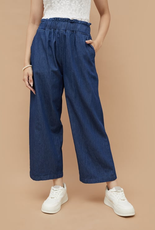 COLOUR ME Solid Denim Palazzos