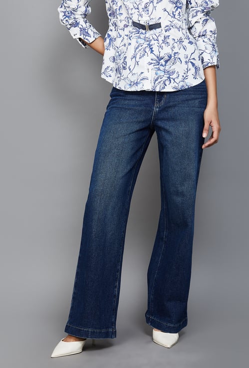 XPOSE Washed Super High Rise Wide Leg Jeans