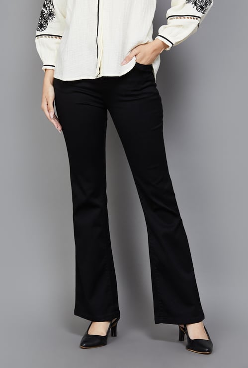 KRAUS Solid High-Rise Flared Jeans
