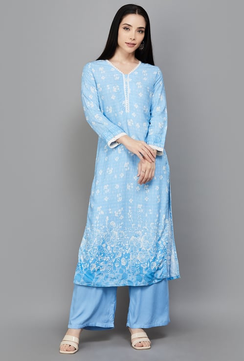 RANGRITI Floral Print Straight Kurta