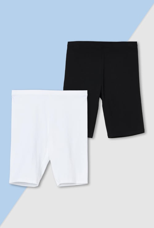 Girls Solid Cycling Shorts - Pack of 2