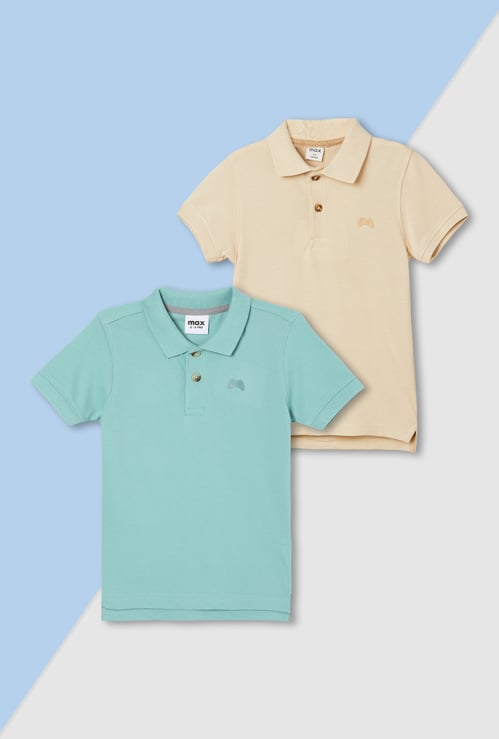 Boys Textured Polo T-shirts - Pack of 2