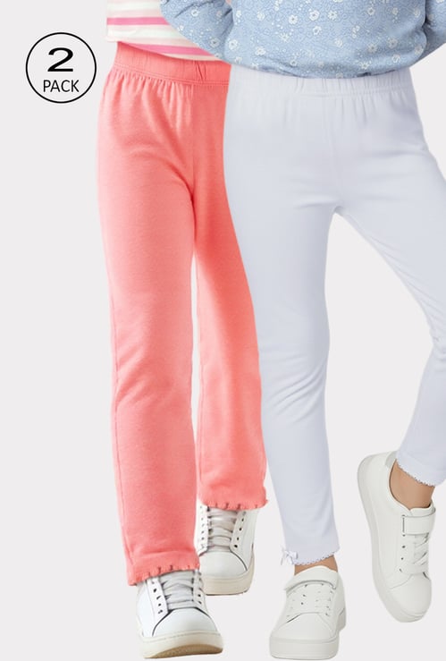 Girls Solid Leggings - Pack of 2