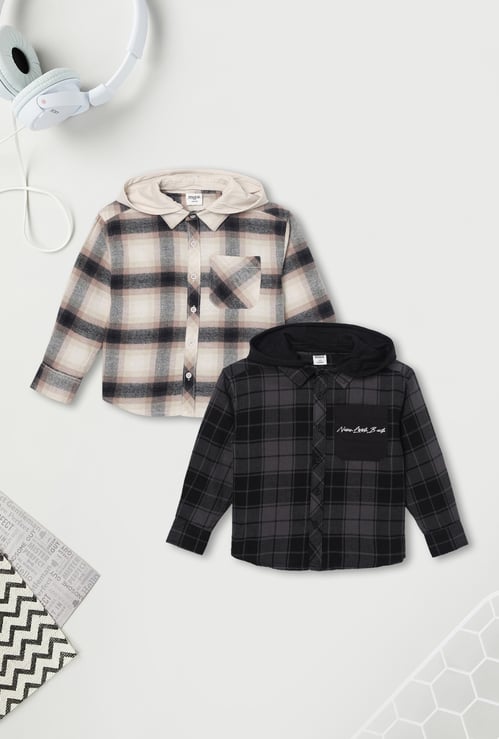 Boys Checked Hooded Shirt - Pack of 2