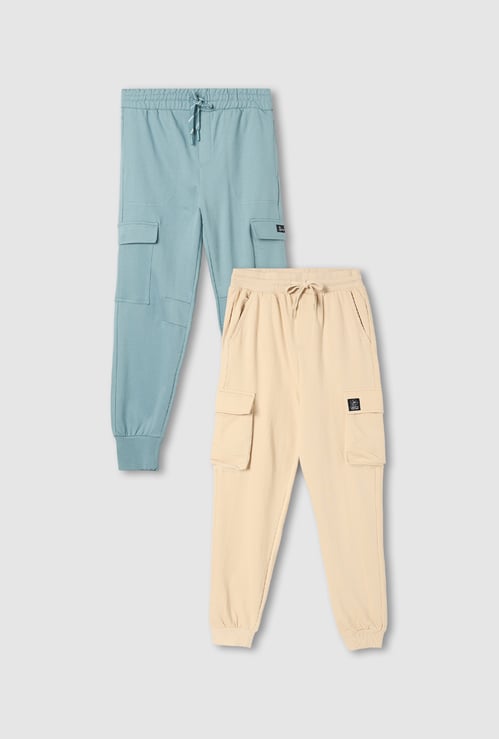 Boys Solid Cargo Joggers - Pack of 2