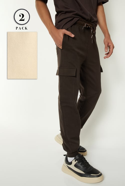 Boys Solid Cargo Joggers - Pack of 2