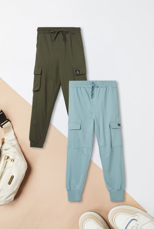 Boys Solid Cargo Joggers - Pack of 2