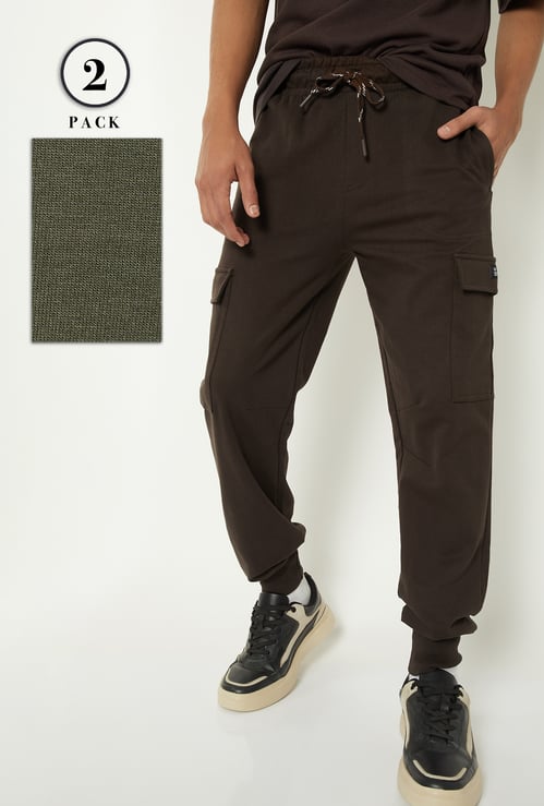 Boys Solid Cargo Joggers - Pack of 2