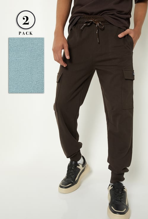 Boys Solid Cargo Joggers - Pack of 2